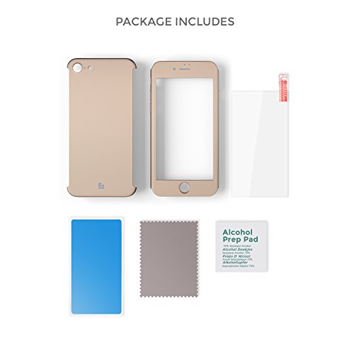 Funda iPhone 7 360 Grados Completa - Carcasa Integral y Cristal de Vidrio Templado para Movil Apple iPhone 7 - Fundas Delantera y Trasera - iPhone 7 Case Cover  Oro 
