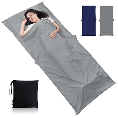 4UMOR Drap de Sac de Couchage Adulte 100% Polyester Doublure Sac de Couchage Été Portable Léger 220 x 90 cm pour Auberges Hôtel Voyage Camping - Gris