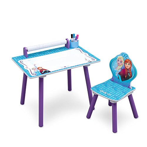 Delta Children TT89532FZ Bureau avec Rouleau de Coloriage Intégré Motif La Reine des Neiges Bois Bleu 59,69 x 44,45 x 43,18 cm