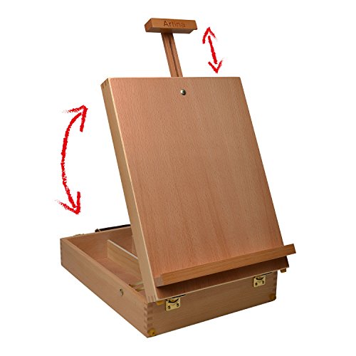 Artina® Koffer-Staffelei Nancy aus Buche Holz für Keilrahmen bis 66cm mit 3 Fächern als Tisch-Staffelei mit Tragegriff - 3