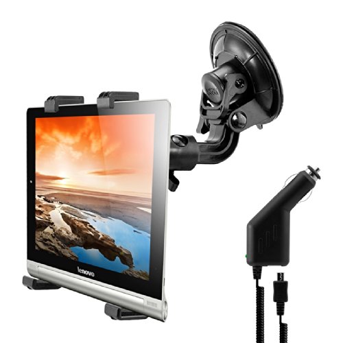 kwmobile KFZ Scheiben Halterung für Lenovo Yoga Tablet 10 HD+ – PKW Auto Halter mit Saugnapf in Schwarz + Ladegerät - 4
