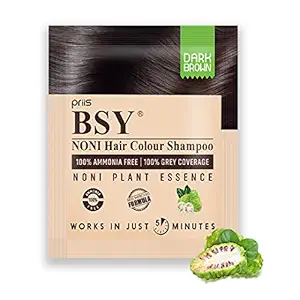 BSY Noni Hair Color Shampoo, Hair Dye, 20ml x 20 Sachets - Dark Brown (Pack of 1)