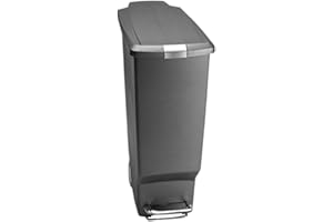 simplehuman CW1363 cubo estrecho con pedal, cubo de basura cocina, cubo basura pedal reciclaje, plástico gris, 40 L