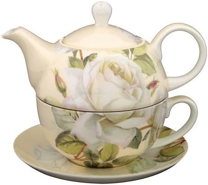 Gracie Bone China 4-Piece Tea For One Stacked 9-Ounce, White Green Iceberg