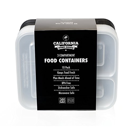 [10] Essensbehälter, 3 Fächer, stapelbar, für Essen, mit Deckeln, mikrowellengeeignet, spülmaschinenfest und wiederverwendbar. Mit Unterteilungen; von California Home Goods - 7