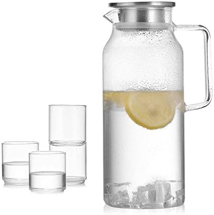 ZHAOJING Heat-resistant Glass Cold Water Bottle Set Household 2-liter Large Capacity Dry Cups Teapot Stack Cup Cold Water Bottle (teapot +4 Cups) ( Capacity : 2000ml )