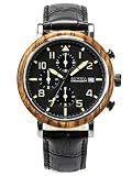 Alienwork Herren-Armbanduhr Quarz gelb mit Lederarmband schwarz Kalender Datum Holzuhr Natur-Holz