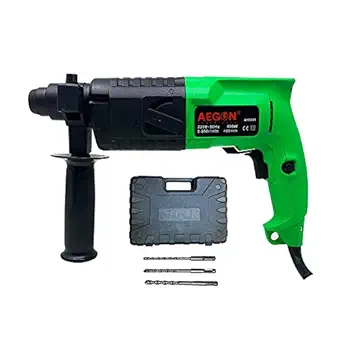 Aegon Ahd201 Heavy Duty SDS Plus Type Shank Variable Speed Reversible 2 Functions Rotary Hammer Drill with 3 Bits For Hammering & Drilling on Concrete, Masonry & Wood (800 W, 20 mm, 850 Rpm, Green)