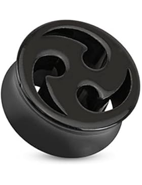 Paula & Fritz® Plug mit Sattelverschluss aus Acryl schwarz eingeschnittener Wirbel 10-20mm PAZ03