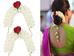 PRIYA FASHION HUB Reusable Mogra White Gajra with rose Hair Accessories Tie up for Women (Pack of 2)