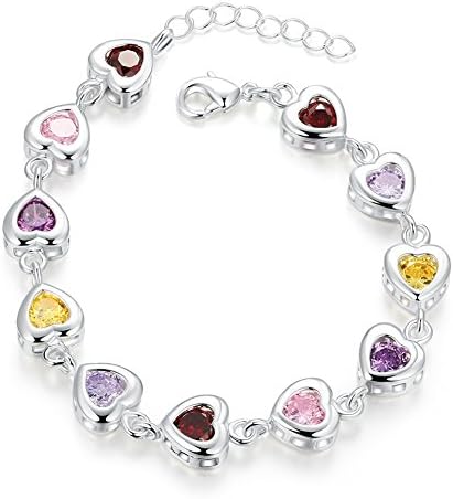 YEAHJOY Platinum Plated Women's Multicolour Rhinestones Hearts Linked Bracelet