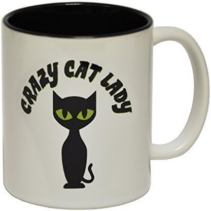 123t Mugs CRAZY CAT LADY Ceramic Slogan Cup With Black Interior - GIFT BOXED novelty funny