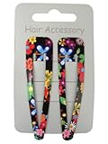 Pair of Bright Floral Print Black Hair Clips Snap Bendies Sleepies 6.5cm (2.6")