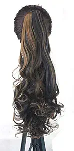 AURINKO Curly Wavy Clutcher Ponytail Hair Extensions For Women And Girls (Golden Highlights, 1 Piece)