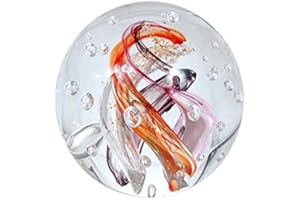 PFRONTEN Traumkugel 241 (6cm) klar, lila, oranger Wirbel - Glaskugel, Briefbeschwerer