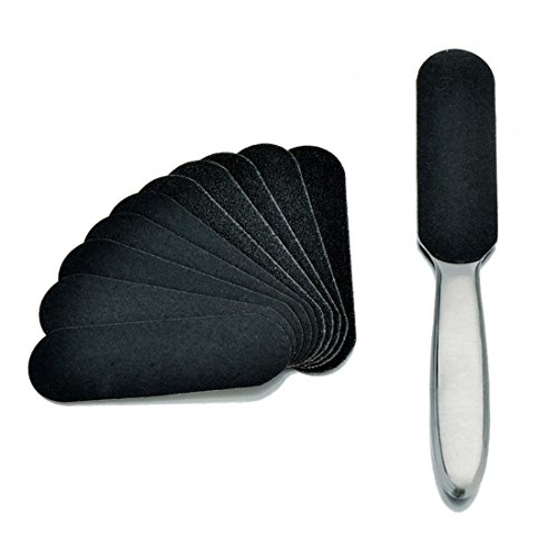 BNG Double Sided Foot Rasp Files with Stainless Steel Handle and 12PCS Black Refill Pedicure Feet Care Tool (Medium Size)