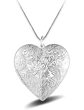 AMDXD Bilder Medaillon zum öffnen mit kette Herz Blume Damen Herren Hlaksette mit Anhänger Silber