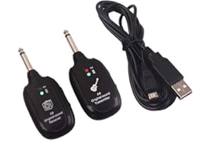 Alnicov Système sans fil de guitare avec émetteur et récepteur numérique rechargeable 2,4 GHz 4 canaux pour guitare électrique, basse, violon, portée de transmission de 90 m (noir)
