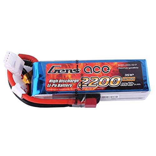 Gens ace - Batería Lipo 3S 2200mah 11.1V 25C RC Batería con enchufe T para Helicóptero Avión FPV Quadcopter Drone Negro Repuestos Coche RC