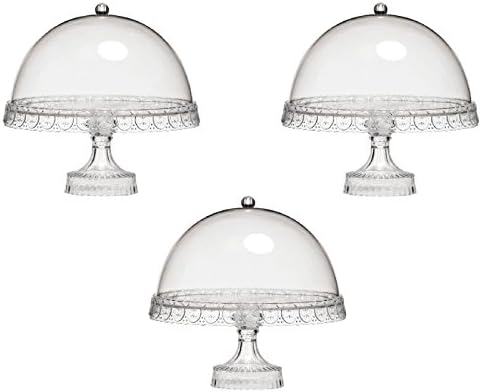 Set of 3 Clear Acrylic Cake Dome Base Stand Cupcakes Cake Party Wedding Birthday
