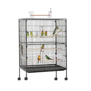 BURAQ 30 inch Sturdy Large Bird Cage for Parakeets Cockatiels Parrot Sun Conure Green-Cheeked Parakeet Lovebird Canary Finch Lovebird Pigeons Parrot with Rolling Stand (Black, Large)