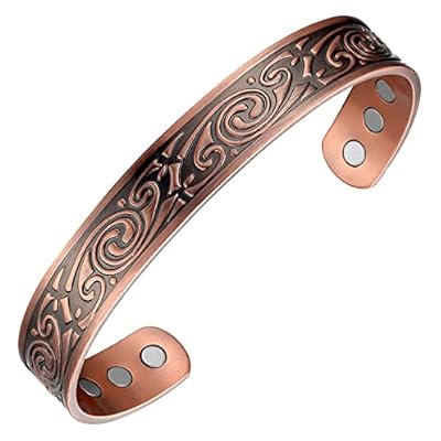 Magenergy Mens Copper Bracelets, 99.9% Pure Copper Magnetic Bracelet With 6 Powerful Magnets, Copper Cuff Bangle With Jewelry Gift Box