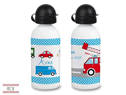 Preisvergleich Produktbild Trinkflasche mit Namen, Motiv Fahrzeuge, eigene Flasche von Finlix