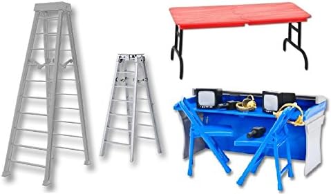 Blue Commentators Table & Ladder Set Deal 2 - Wrestling Figure Accessories (For WWE/TNA Action Figures)