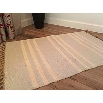 Petit Tapis En Coton Naturel Et Jute Gris Blanc Triple à Rayures Tapis 60 Cm X 90 Cm