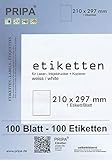 etiketten papier zum bedrucken Farbe weiß - matt pripa 100 Etiketten A4 - 210 x 297 vollflächig selbstklebend weiß - allround Qualität