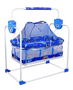 FLIPZON Premium New Born?Baby Sleep Swing Cradle/Jhula/Palna/Bed/Baby Bedding with Mosquito Net and Cradle for 0-13 Months Baby Boys and Girls (Blue)