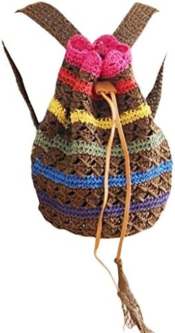 The New Striped Straw Backpack Beach Bags Woven Rattan Bag 3#
