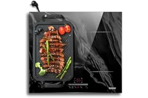 Karinear Induktionskochfeld mit Stecker, Flexzone, 4 Platten Induktionskochfeld 60 cm Einbau mit Marmorierung, Touch-Bedienung, Timer, Kindersicherung, Automatische Abschaltung, 3500W, 220-240V