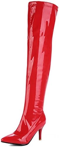 Rongzhi Womens Over The Knee Boots Stilettos Heels Pumps Shiny Zipper Pointed Toe Thigh High Boots