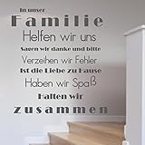 WANDTATTOO In unserer Familie...Familienregeln Wanddekoration Wohnzimmer Flur Farbe./Größenauswahl Spruch