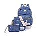Produktbild Evay 3 Teile Set Damen Canvas Rucksack Freizeit Serie Polka Dots Mädchen Schulrucksack + Schultertasche Messenger Bag + Mäppchen Purse für Kleines Mädchen Jungen Teenager Casual Backpack Blau