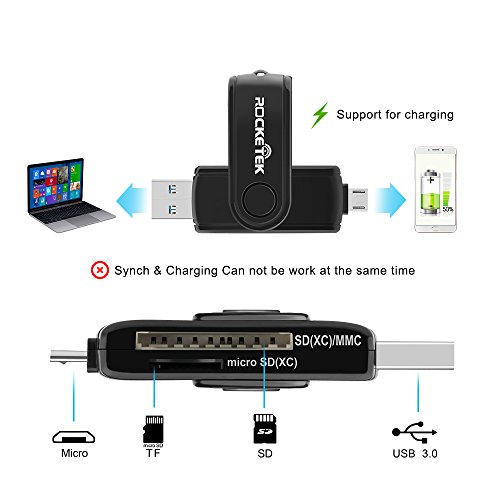 OTG Kartenleser Adapter, Rocketek USB 3.0 Speicherkartenleser mit 2 Steckplätzen SD / TF Kartenleser – Stützleser 2 verschiedene Speicherkarten gleichzeitig - 4
