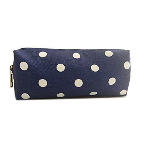 Miss LuLu Women Girls Canvas Students Pen Pencil Case zipper Bags Cosmetic Travel Makeup Bags Pouch Box (Polka Dot Navy)