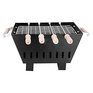 B.N.Brights Hut Shaped Barbeque with 6 Skewers,1 Glove,1 Tong,Electric + Charcoal Grill Compact BBQ (Medium, Black)