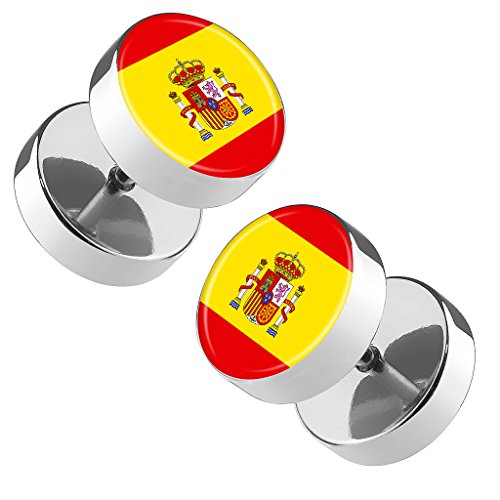 Piersando Ohrringe Fake Ohr Plug Flesh Tunnel Piercing Ohrstecker Stecker Stab Runde Platte Fussball EM & WM Länderflagge Fanartikel Land Flagge Spanien