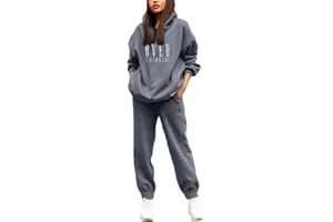Tomwell Femmes Survêtement Casual Ensemble 2Pcs Suit Mode Ample Manches Longues Sweatshirt Hiver Chaude Sweats à Capuche + Jogging Pantalons Sportswear Femme Yoga Fitness