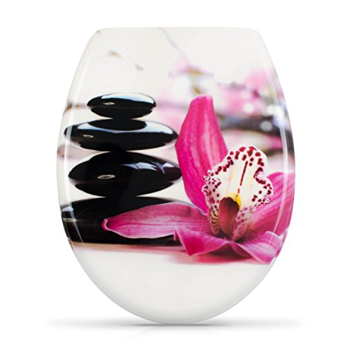 WC Sitz mit Absenkautomatik - "Zen Orchidee" Design - Toilettendeckel mit Motiv aus Duroplast inkl. Montagesatz - VENKON