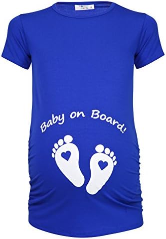 Happy Mama. Woman's Maternity Slogan Little Feet Funny Print Top T-shirt. 199p (Royal Blue, UK 10/12, L)