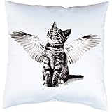 Kissenhülle mit Druck Katze Kätzchen mit Flügeln Kissenbezug mit Motiv 40x40 cm beidseitig bedruckt mit oder ohne Füllung