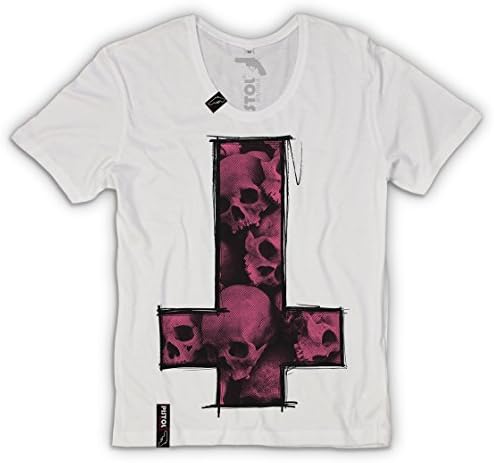 Mens White Light Weight Scoop Neck Skull Sketch Cross T-Shirt