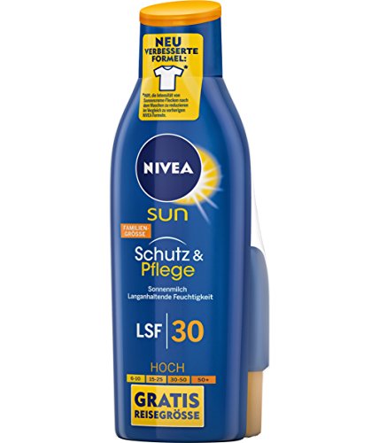 NIVEA SUN Sonnenmilch, Lichtschutzfaktor 30, plus Gratis-Reisegröße, Flasche, Schutz & Pflege, 1er Pack (1 x 250 ml)