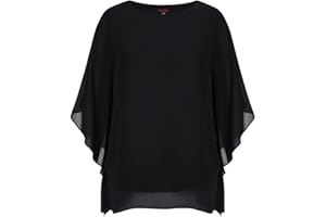 Hanna Nikole Damska bluzka z szyfonu, duże rozmiary, elegancka koszula nietoperz, dwuwarstwowa, luźna, długa koszulka