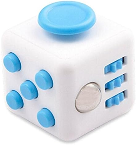 Fidget Cube Relieves Stress And Anxiety, Fidget Toy Fun Cube Anxiety Attention Toy for Children and Adults with ADHD ADD OCD Autism-White/Blue