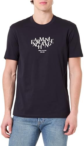 Armani Exchange Maglietta da Uomo, con Logo Stampato 3D, Blu, L