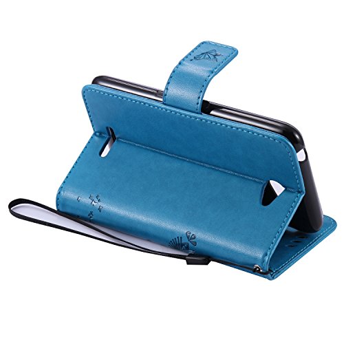 Sony Xperia E4 Hülle, Feeltech Premium Design PU Leder Beschützer Haut Schutzfolie Tasche, Geprägte Baum Katzen Schmetterlings Blumen Muster [with Free Stylus Pen] Kartenfächer Kreditkarte Holder Stand Funktion Magnetverschluss Bookstyle Flip Wallet Handyhülle für Sony Xperia E4 – Blau - 4